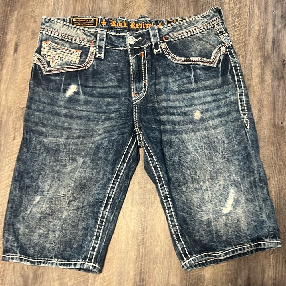 Rock Revival Shorts Denim with Orange and white stitching